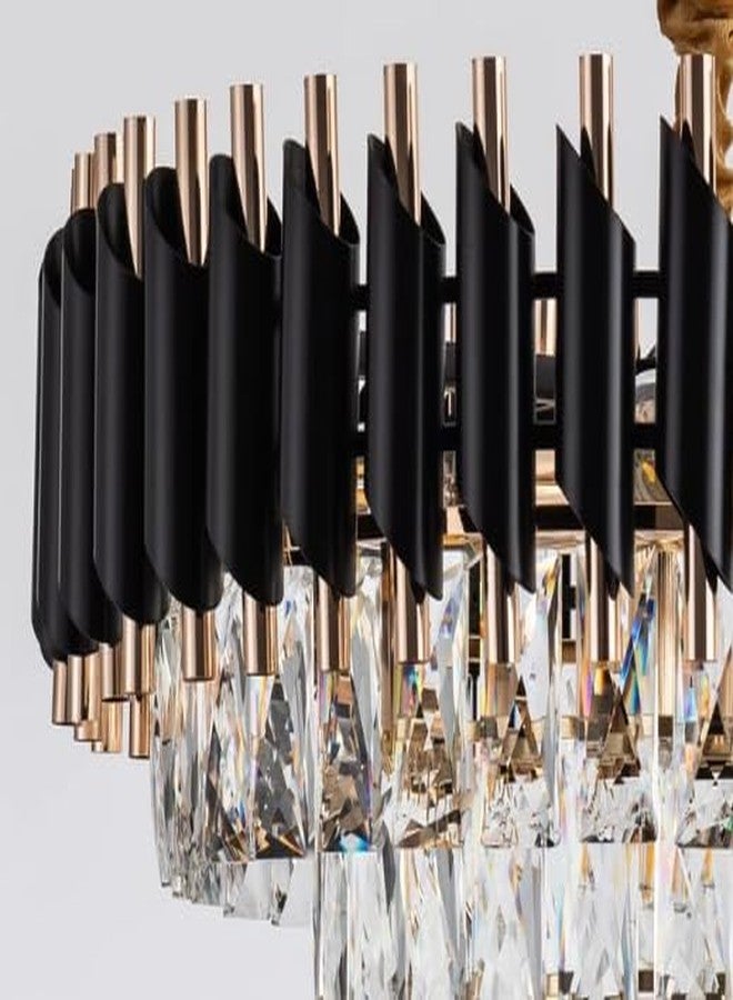 Bemisall Black Golden Italian K9 Crystal Pendant Ceiling Metal Chandelie, Chandelier for Living Room Jhumar for Home Chandelier Light, Black Gold, Round (400) mm - Image 3